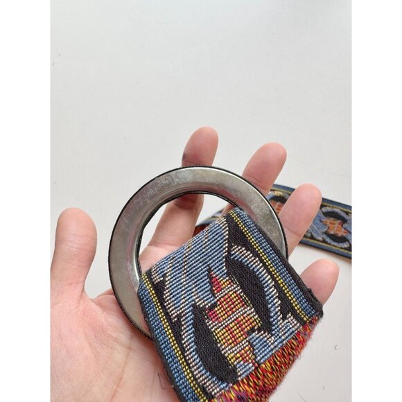 Vintage Unbranded Blue Red Woven Jacquard Adjustable Waist Belt, One Size - Picture 11 of 12